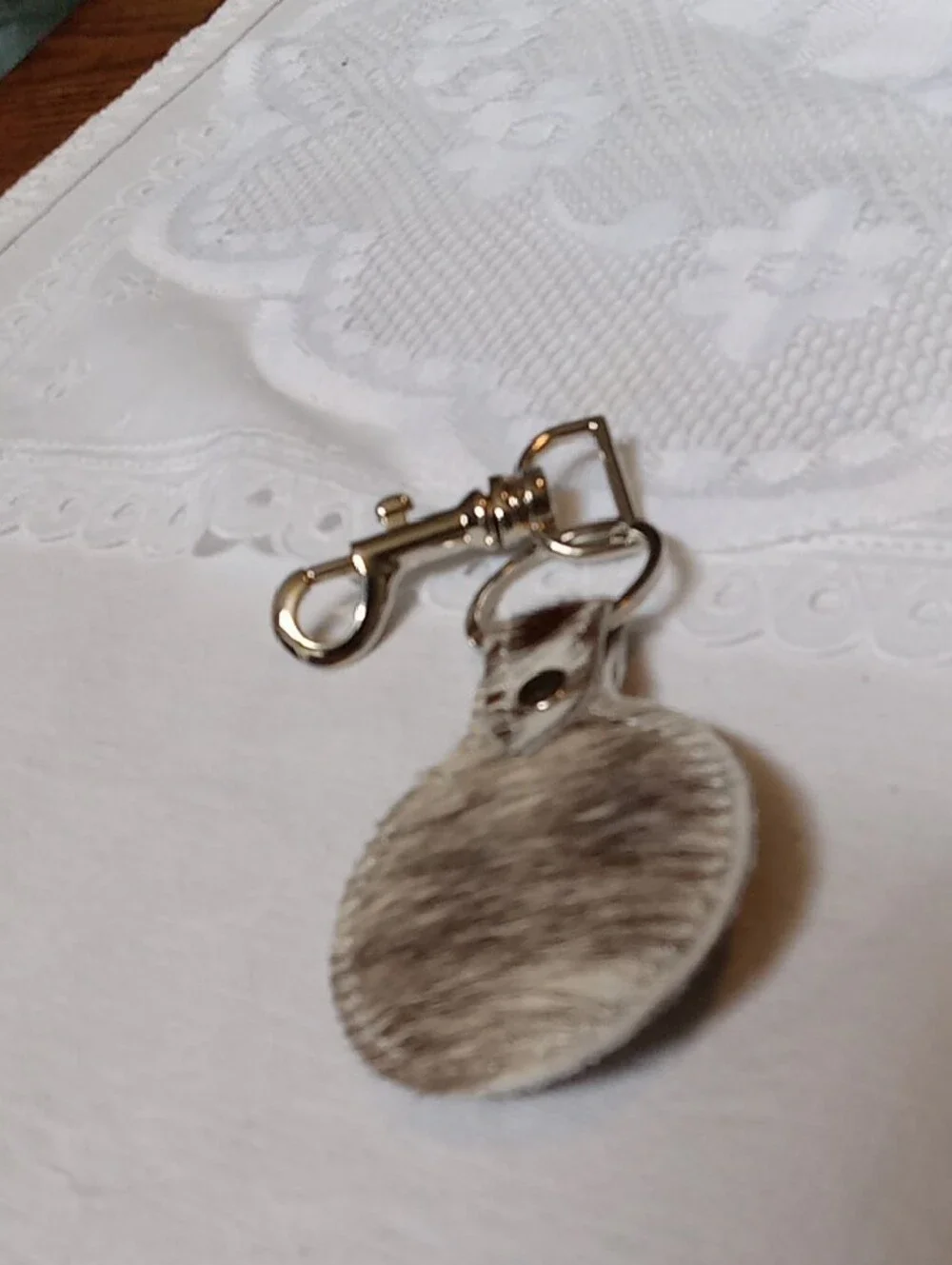 Cowhide Round Keychain HOH Silver Hardware